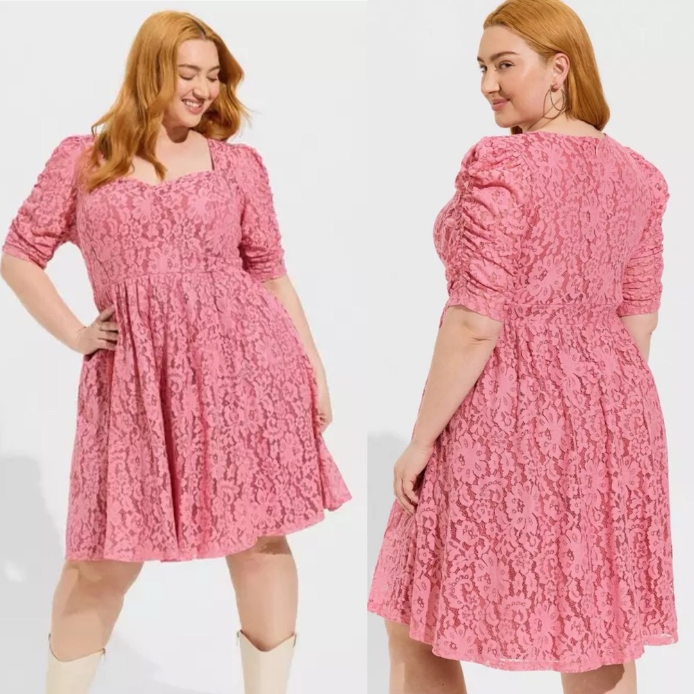 Torrid 28 5X Pink Lace‎ Dress V Neck Party Mini Goth Romantic unconventional NWT